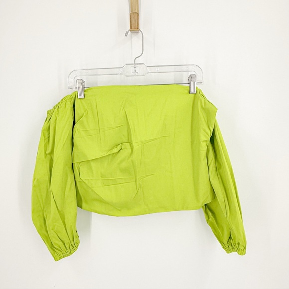 Lime Green Off Shoulder Draped Top - Picture 1 of 6